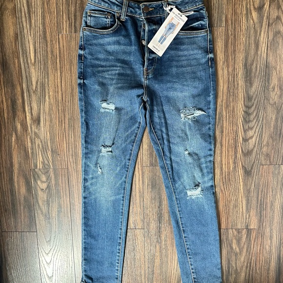 Forever 21 Denim - Forever 21 Blue Distressed Straight Leg Jeans